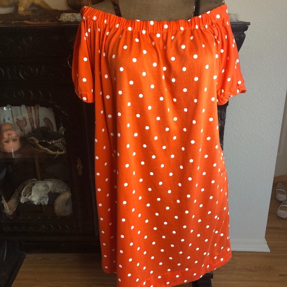 Handmade Red/Orange polka dot Off the shoulder dre - Picture 1 of 4